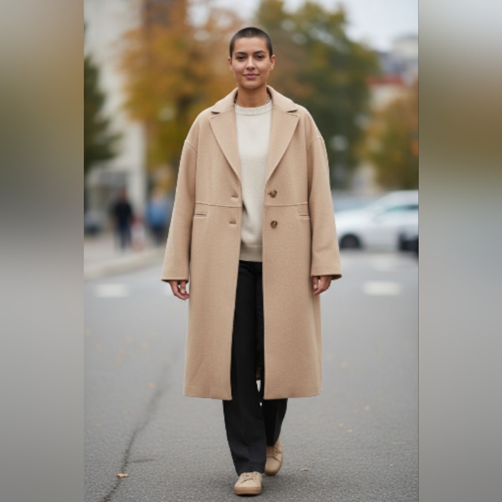 New Elegant Tan Wool Women's Trench Coat Plus Size 18